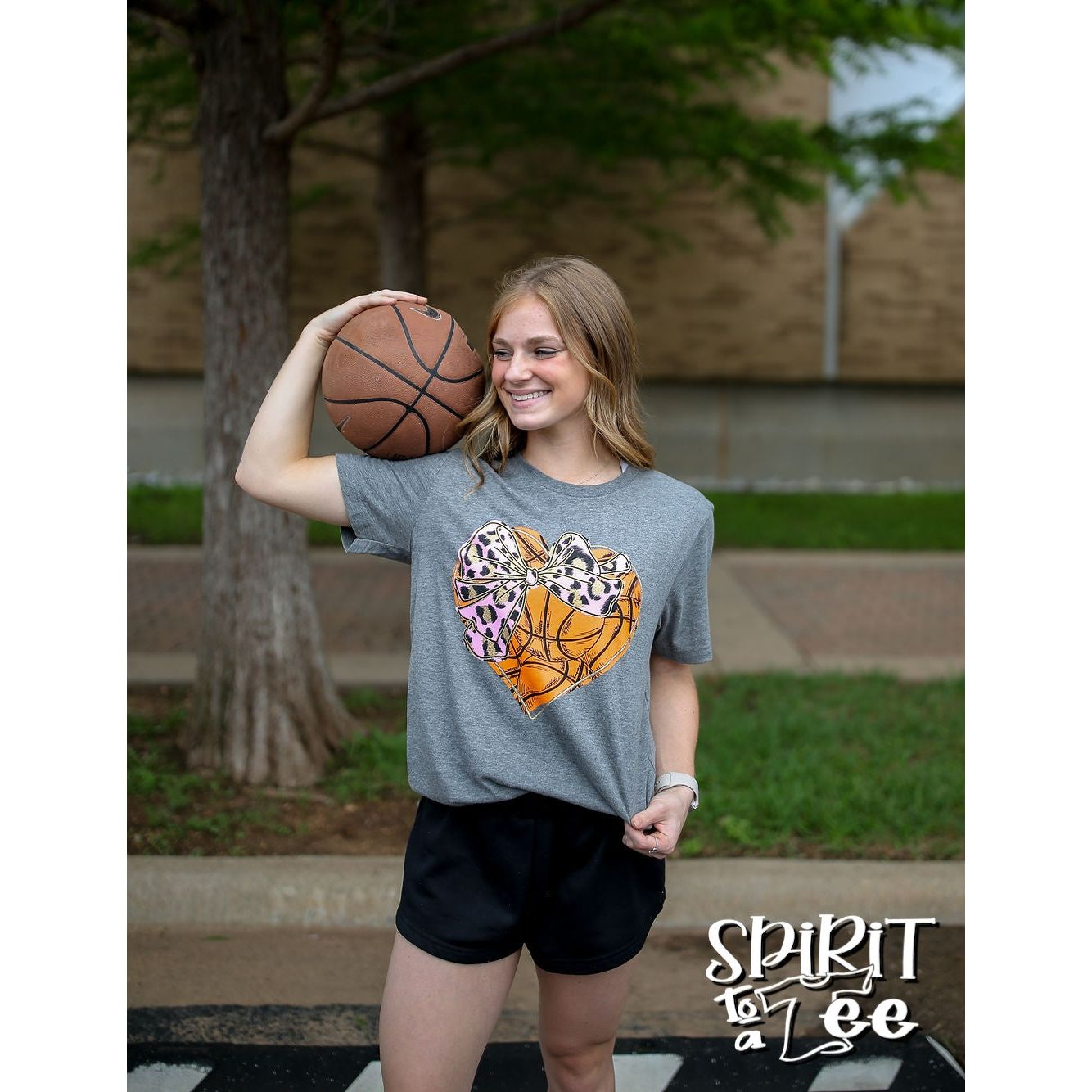 Basketball Heart with Bow Tee