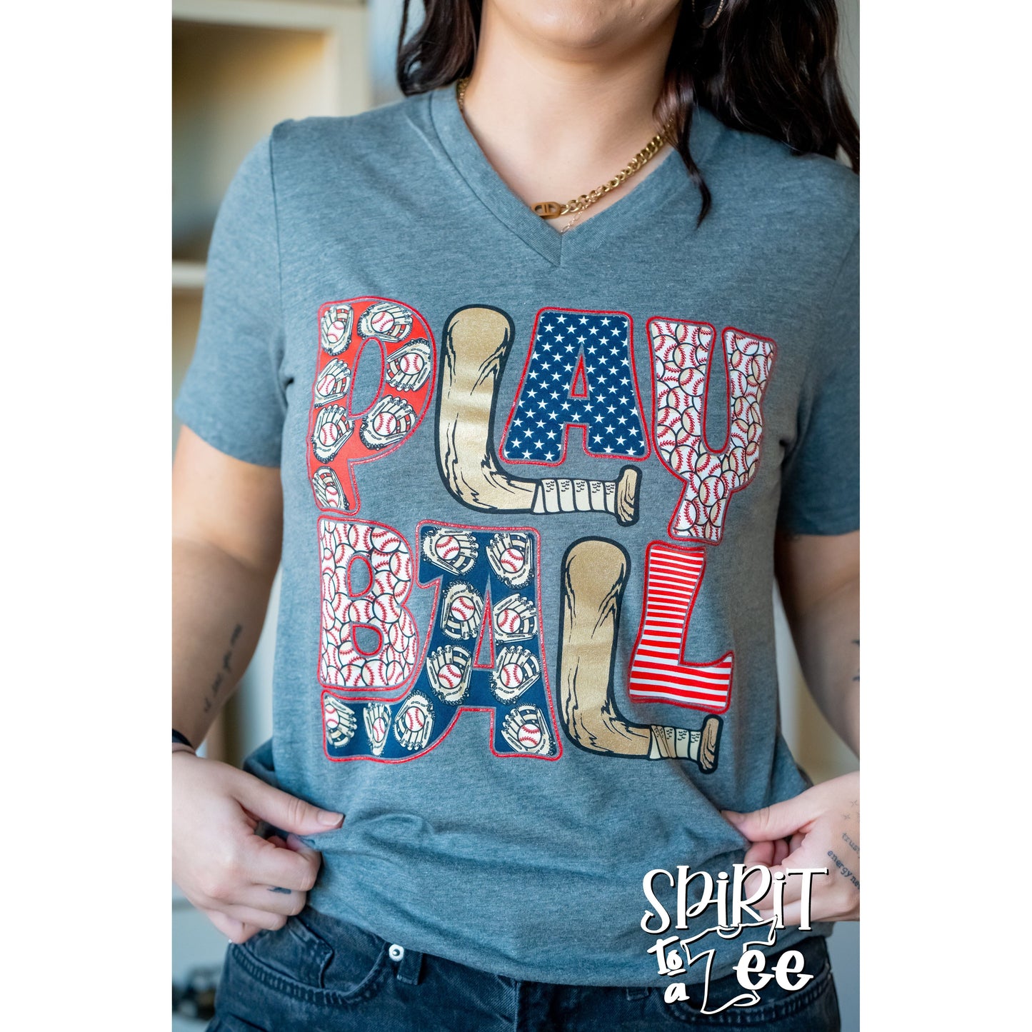 Play Ball - V-Neck Baseball Tee
