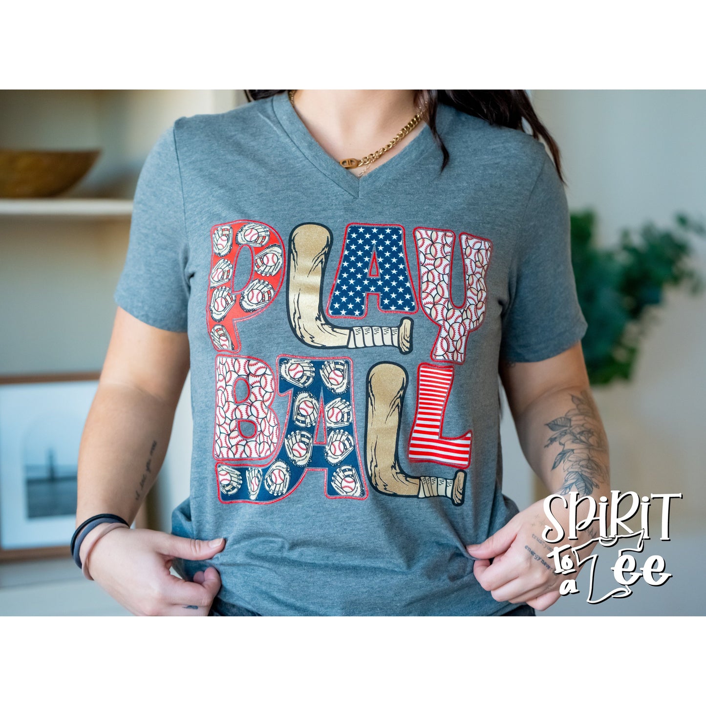 Play Ball - V-Neck Baseball Tee