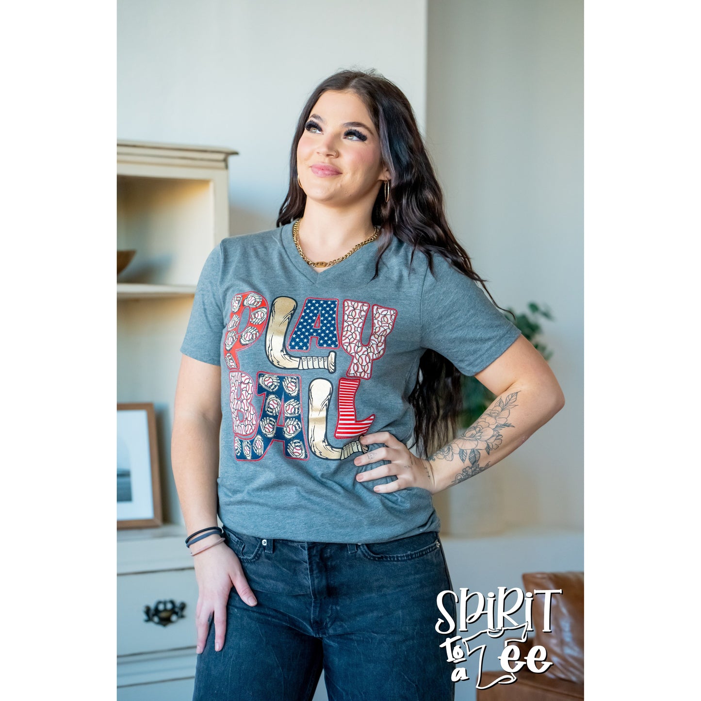 Play Ball - V-Neck Baseball Tee