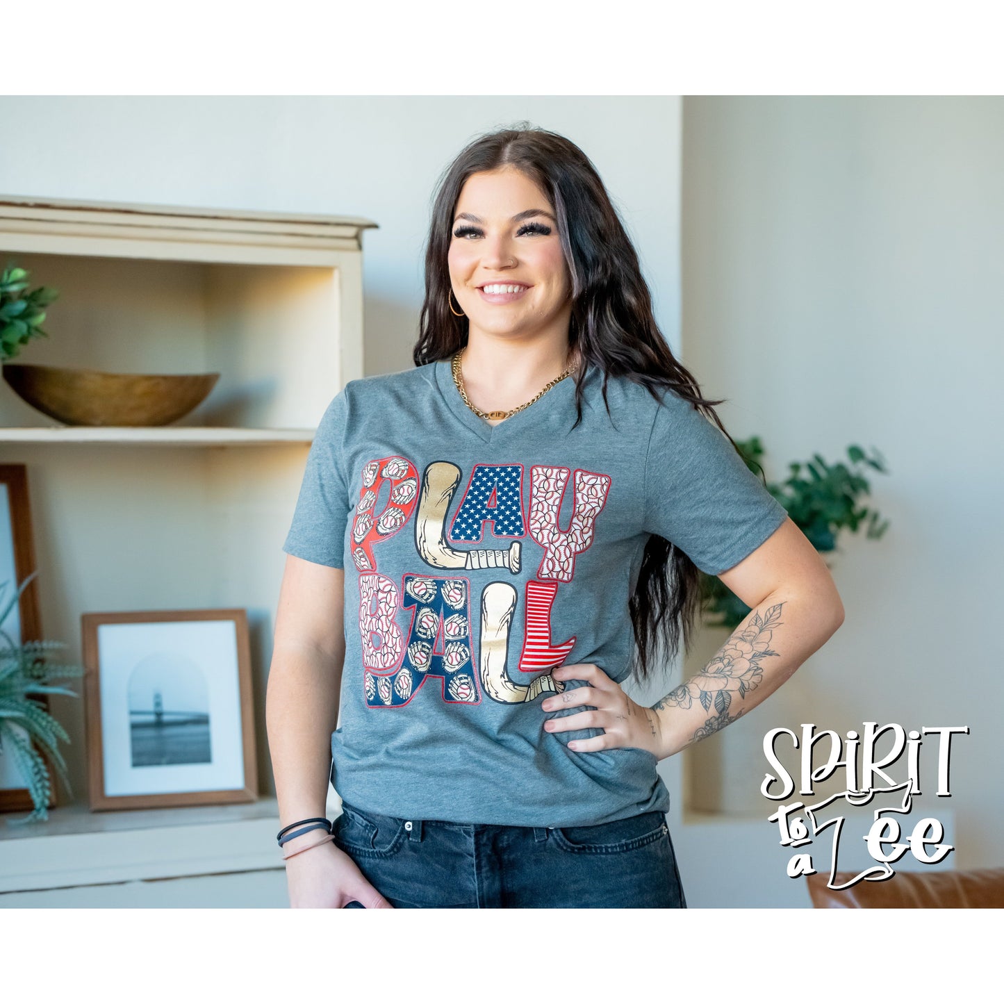 Play Ball - V-Neck Baseball Tee