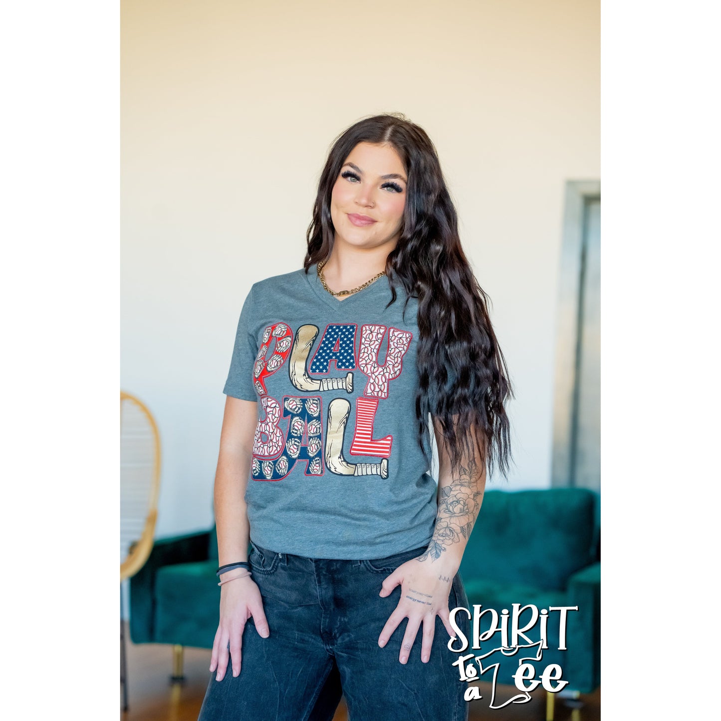 Play Ball - V-Neck Baseball Tee