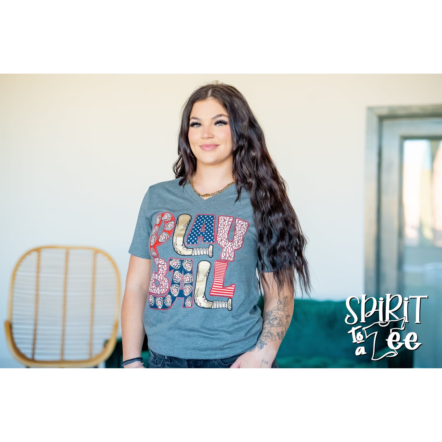 Play Ball - V-Neck Baseball Tee