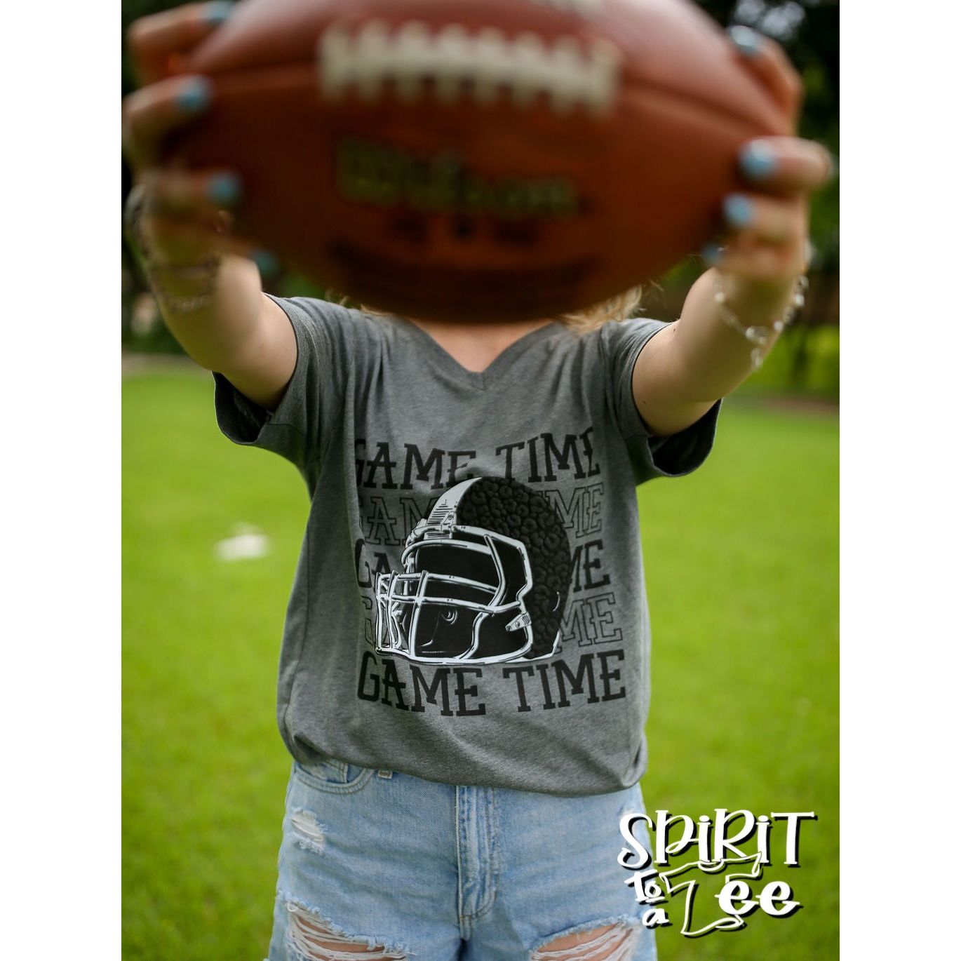 Game Time Helmet - V-Neck Football Tee