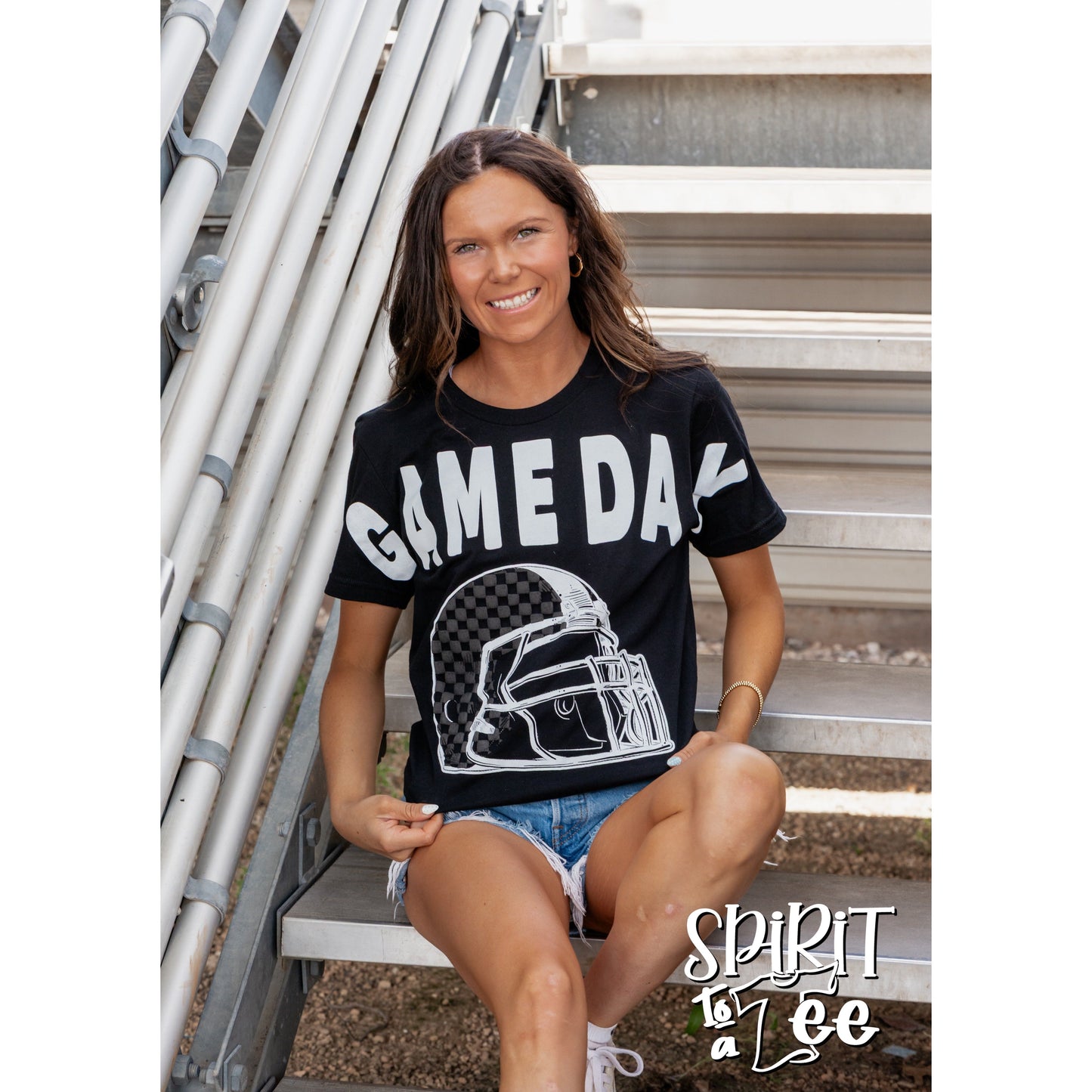 Game Day Checkered Helmet - Football Tee