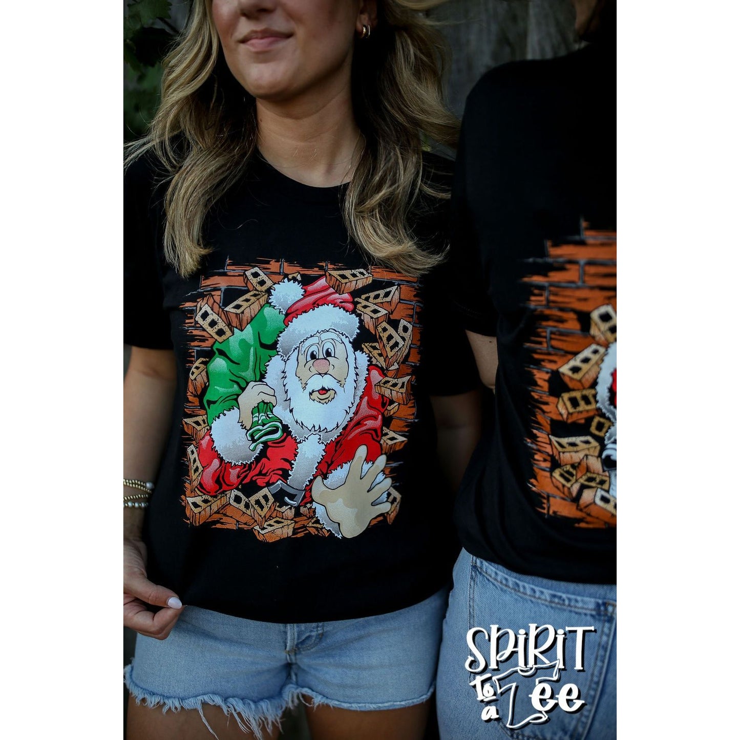 Santa Breaking Through - Christmas Tee