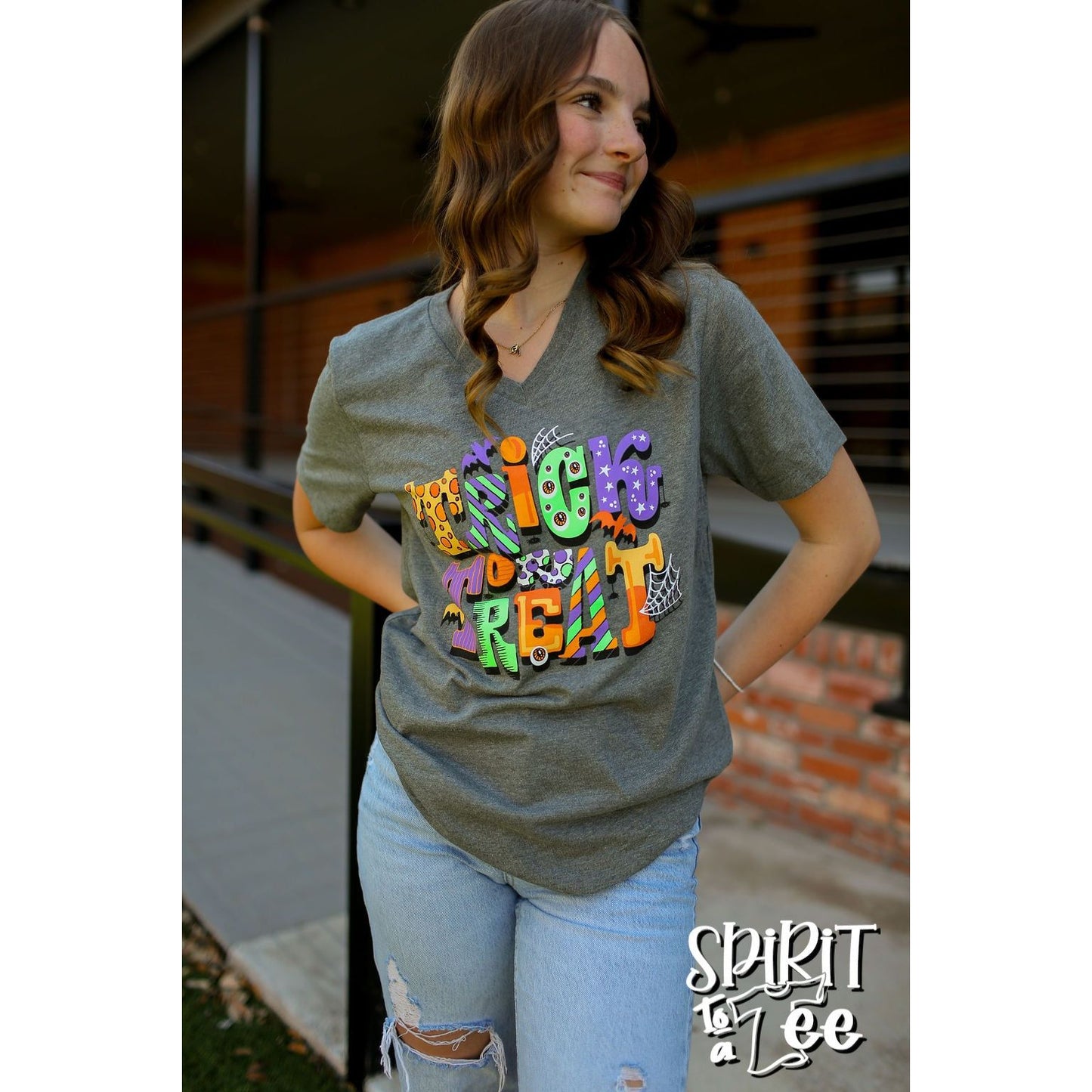 Trick or Treat - Patterned Halloween V-Neck Tee