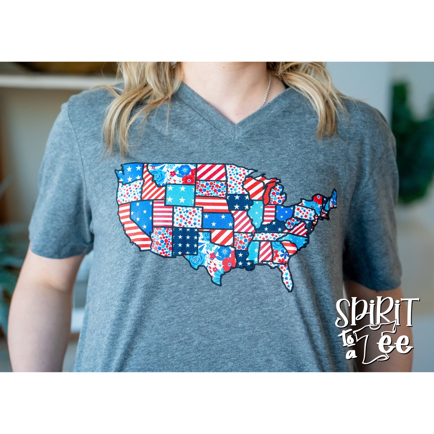 Patchwork USA - V-Neck Patriotic Tee