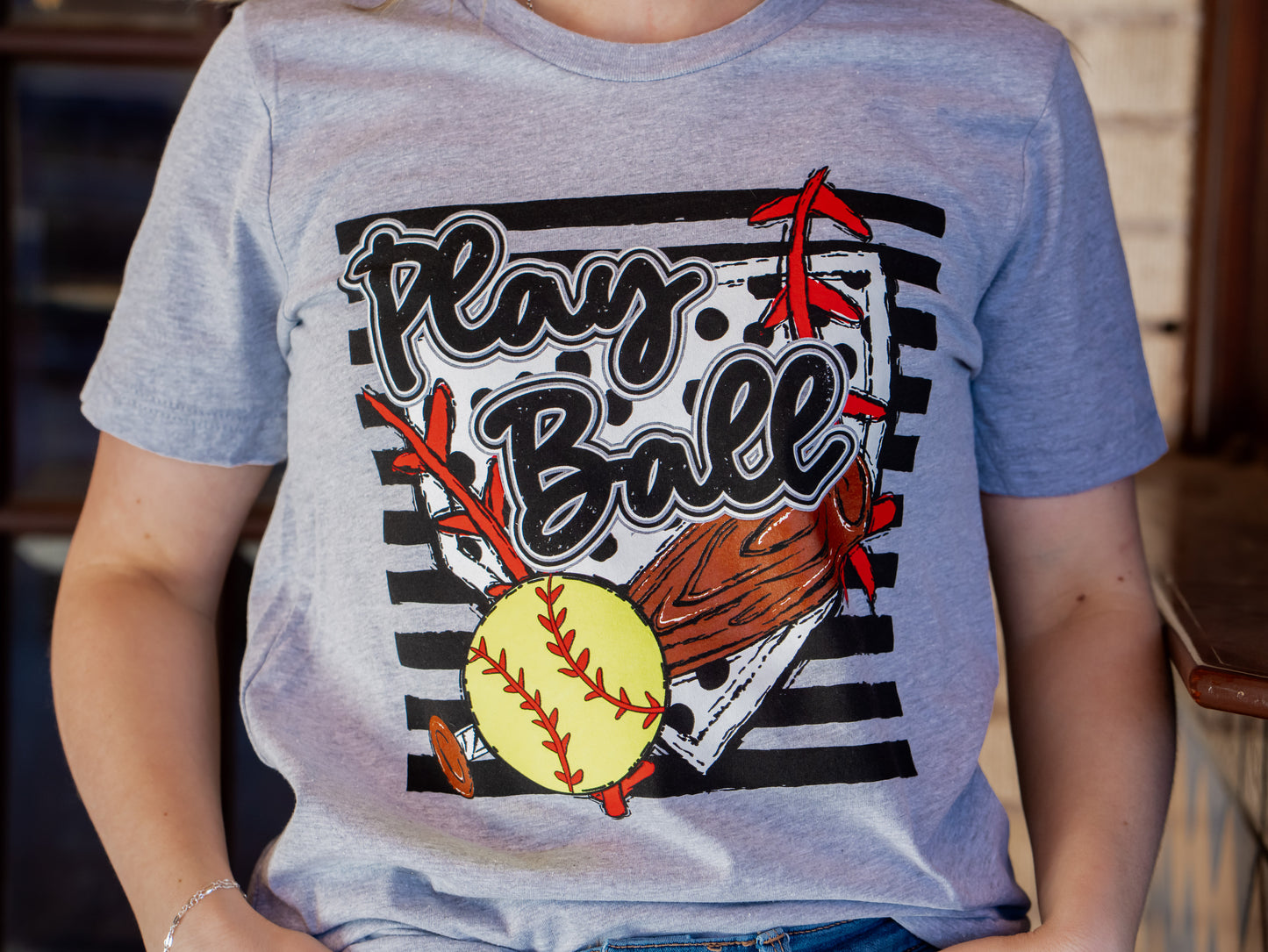 Play Ball Stripes - Softball Tee
