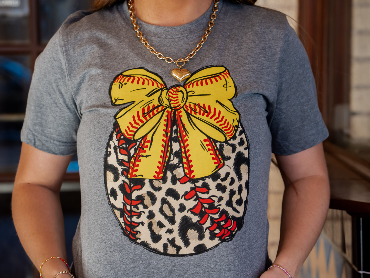 Leopard Softball with Bow - Softball Tee