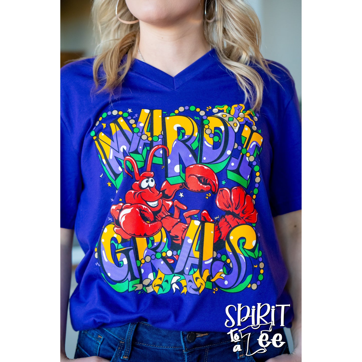 Mardi Gras Crawfish V-Neck Tee