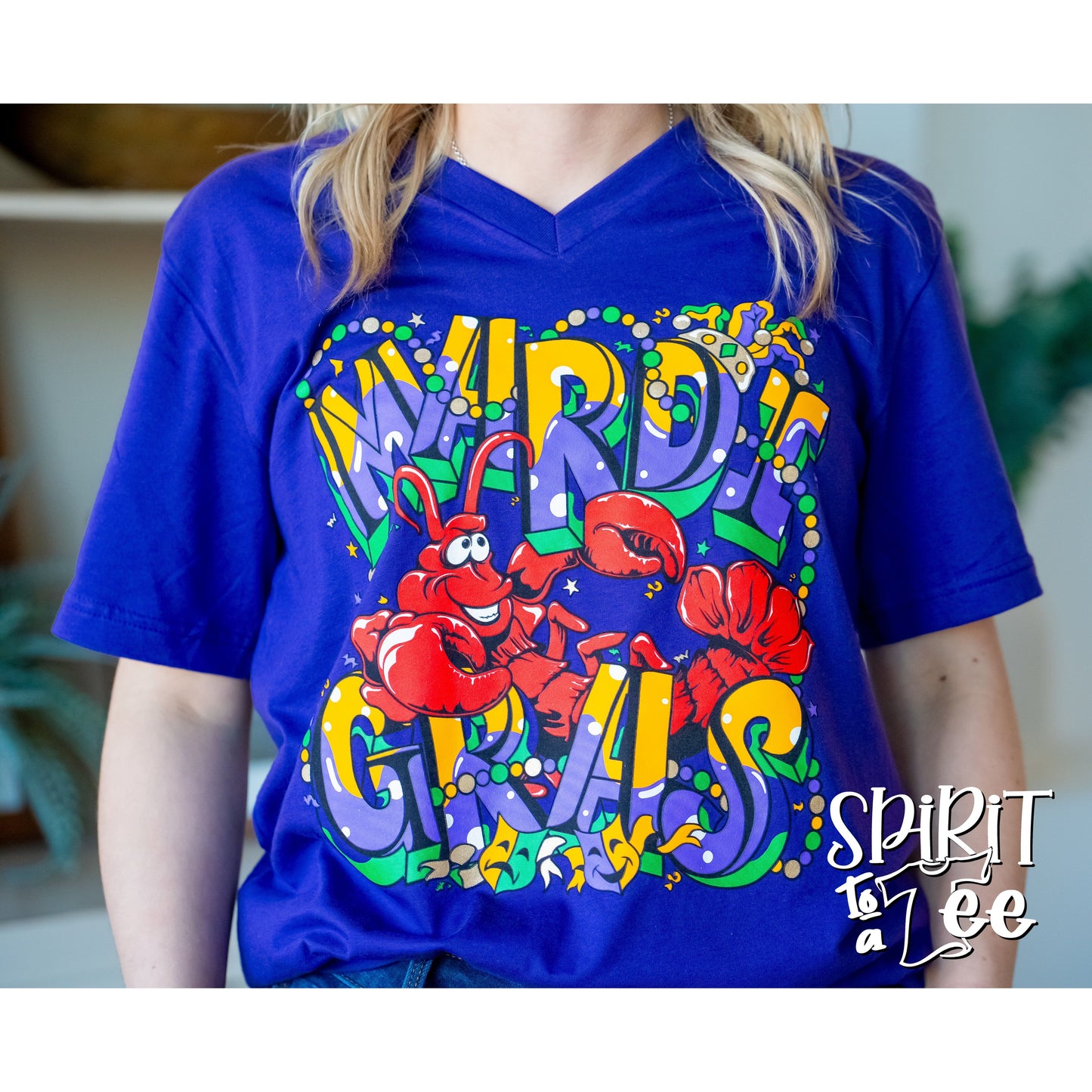 Mardi Gras Crawfish V-Neck Tee