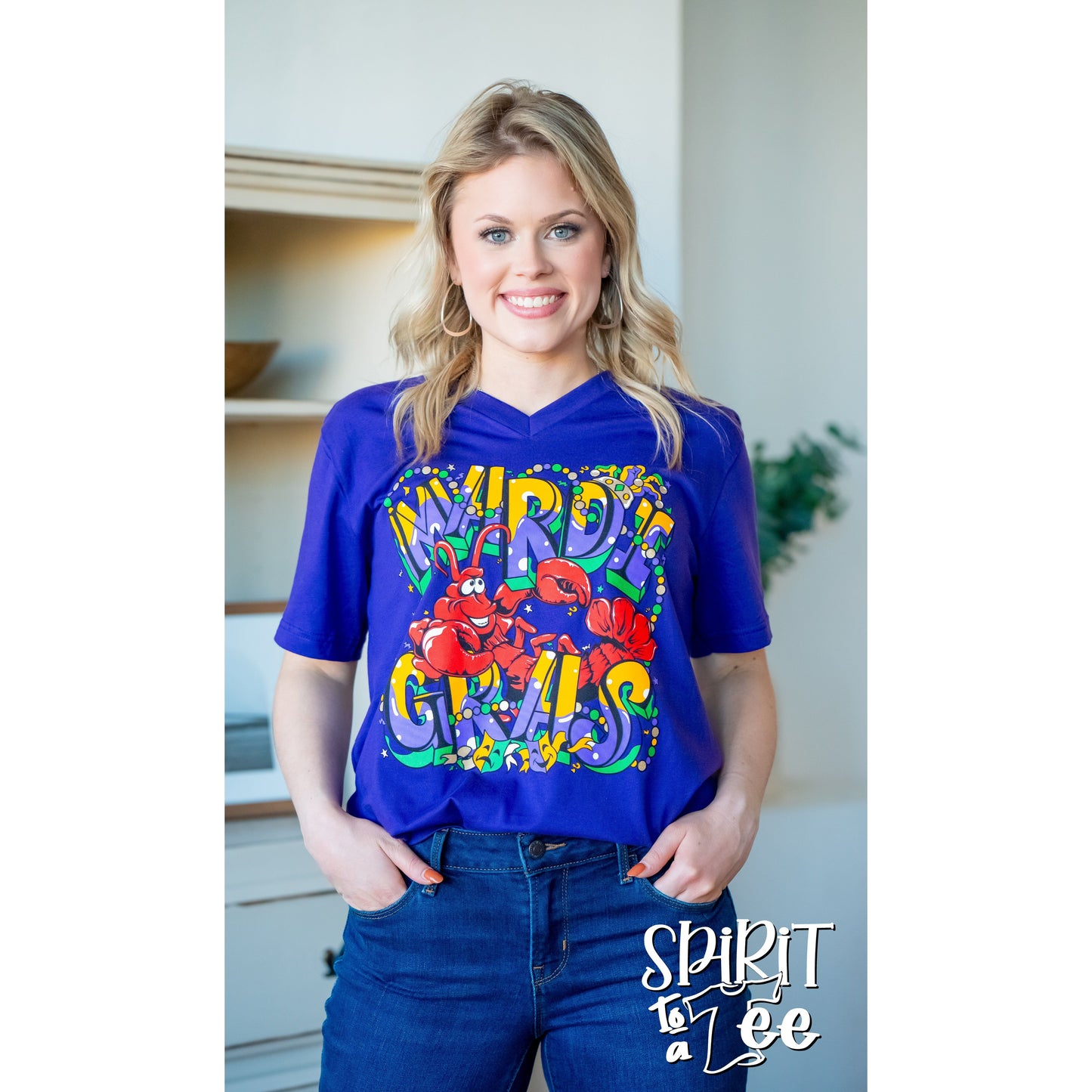 Mardi Gras Crawfish V-Neck Tee