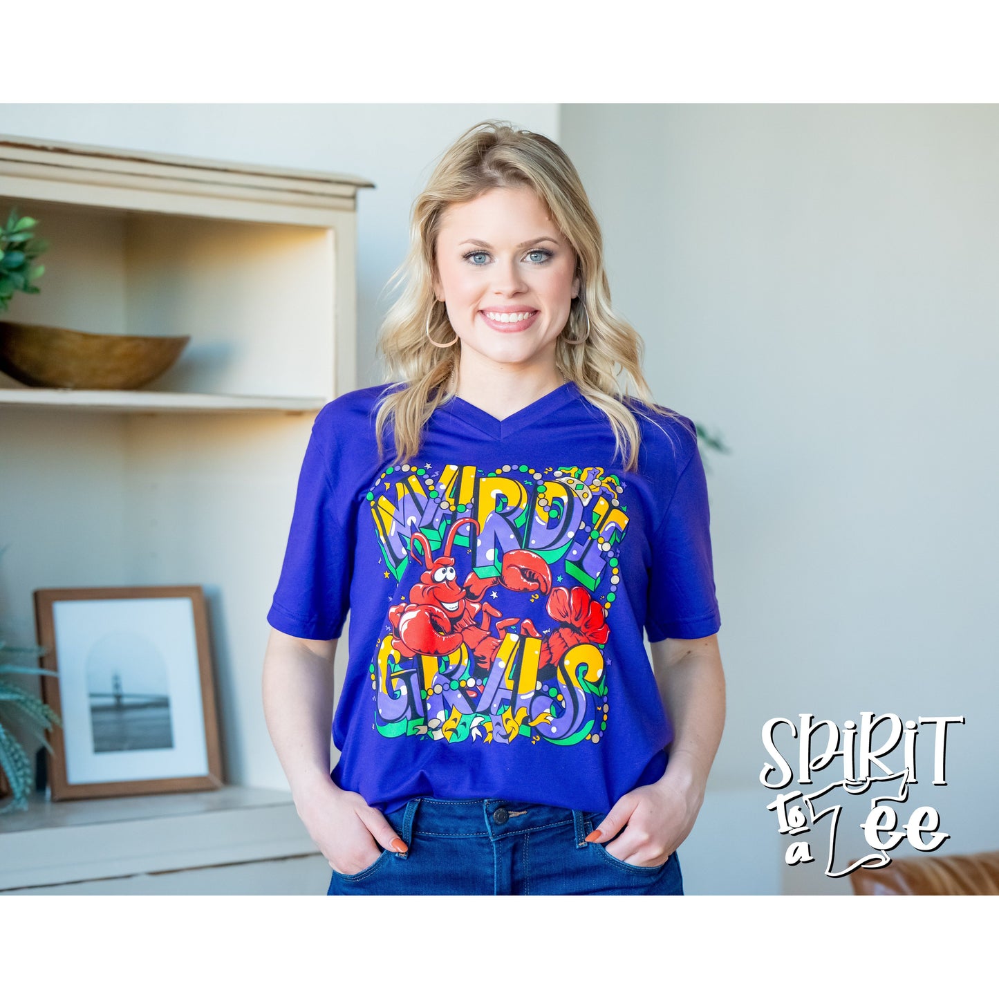 Mardi Gras Crawfish V-Neck Tee