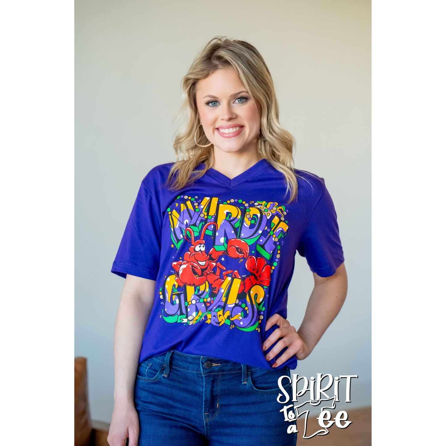 Mardi Gras Crawfish V-Neck Tee