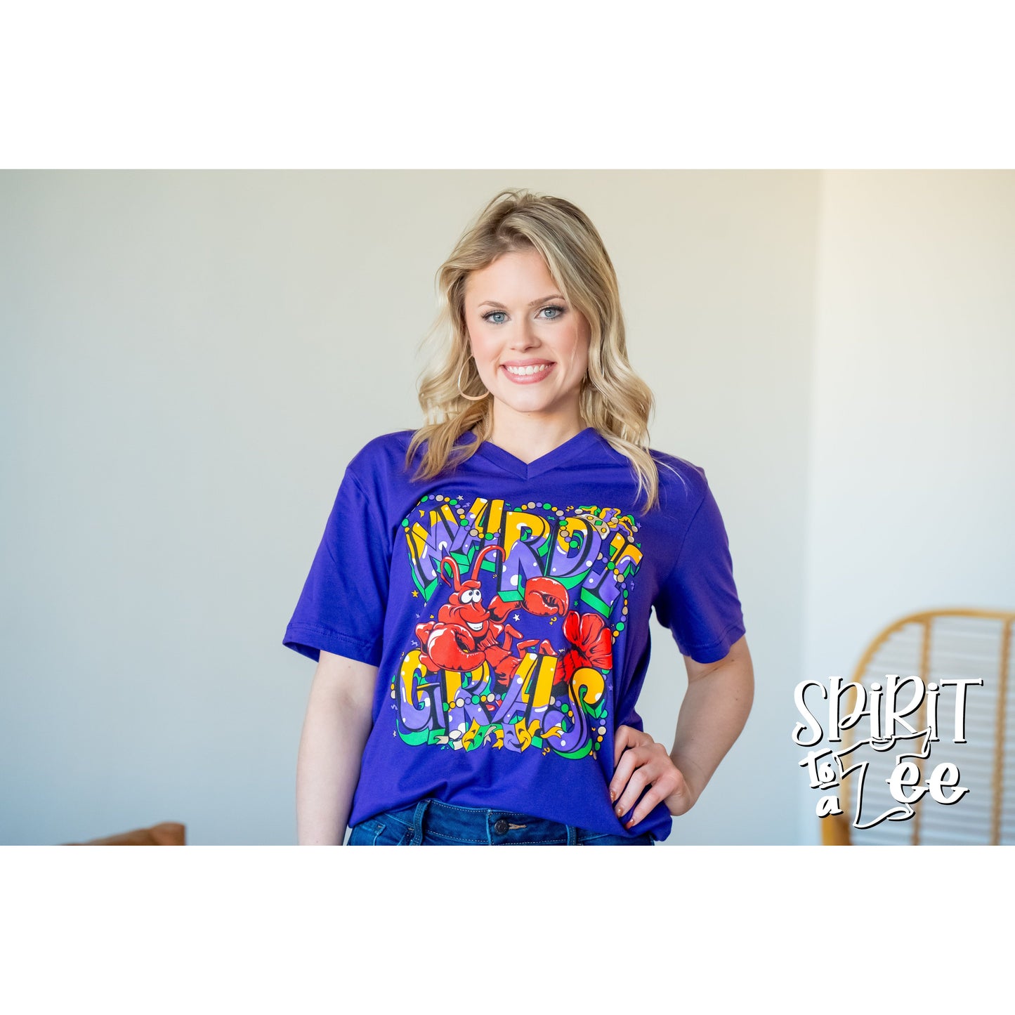 Mardi Gras Crawfish V-Neck Tee