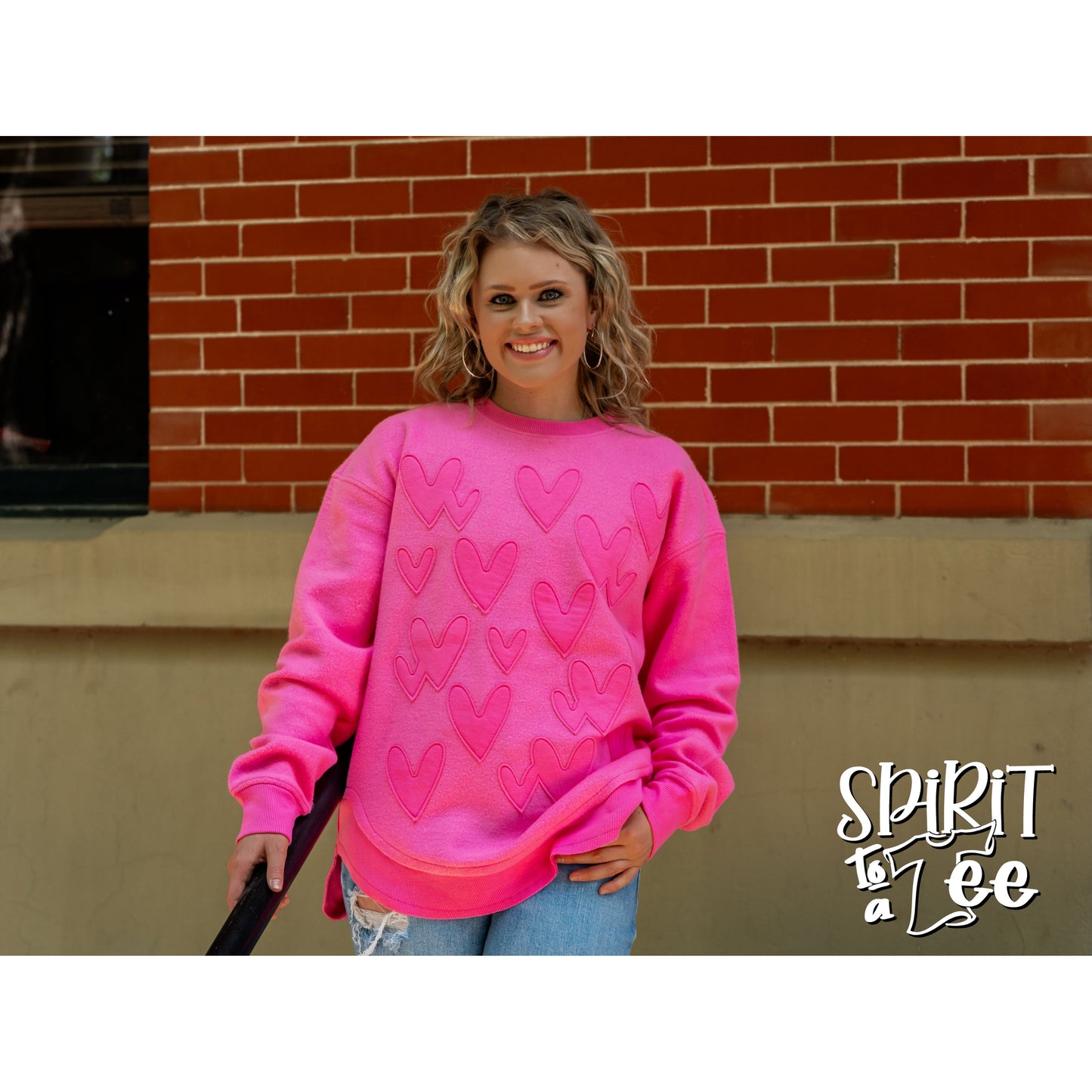 Pink Heart Appliqued Poncho Sweatshirt - Singles