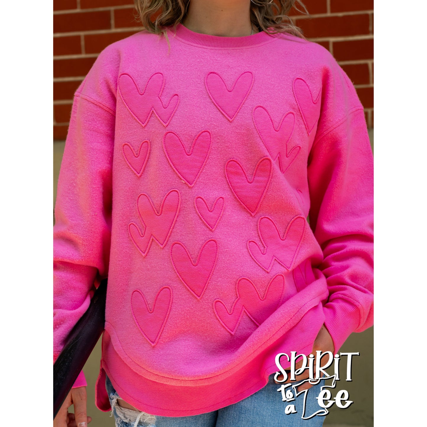 Pink Heart Appliqued Poncho Sweatshirt - Singles