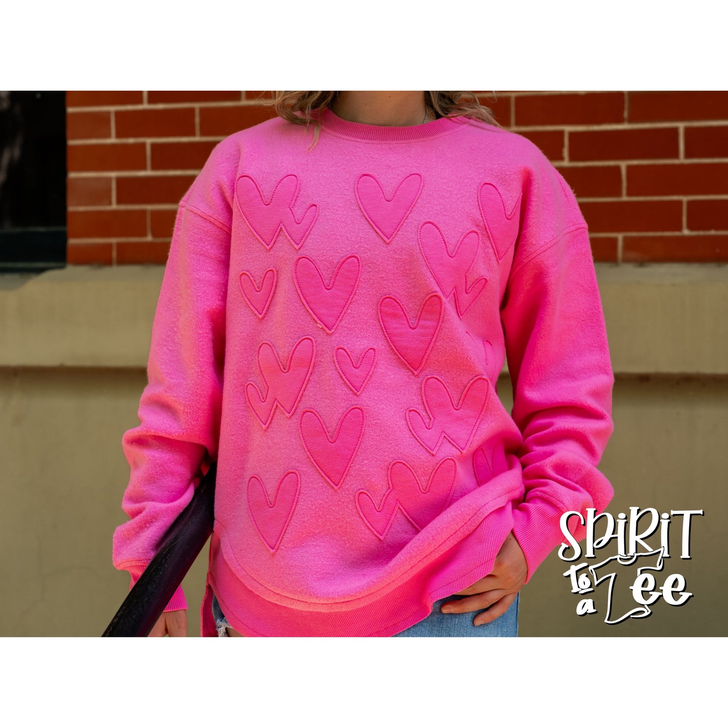 Pink Heart Appliqued Poncho Sweatshirt - Singles