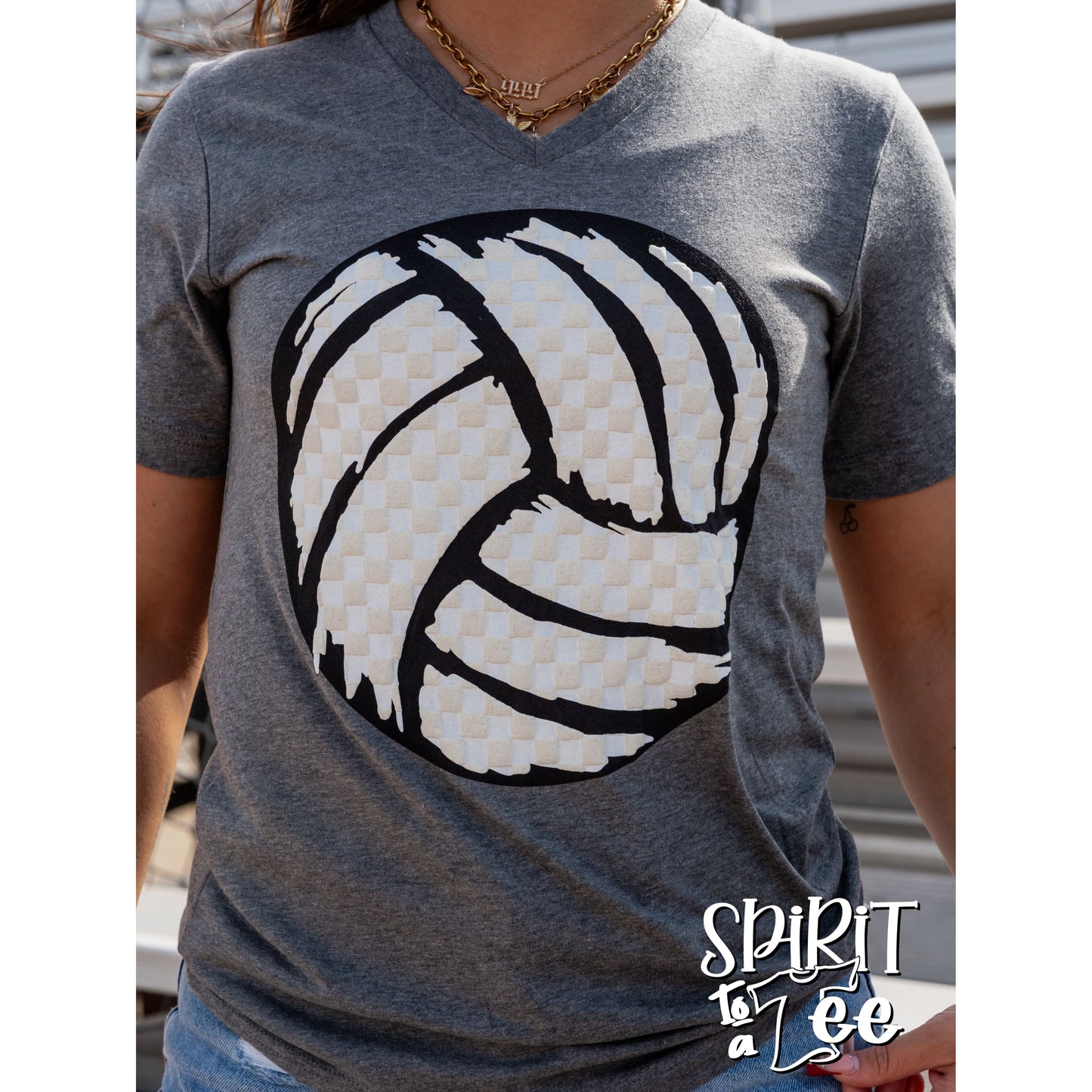 Volleyball Checkered - V-Neck Volleyball Tee