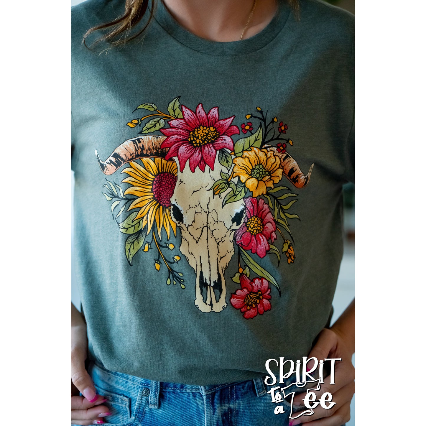 Cow Skull with Flowers - Western Tee