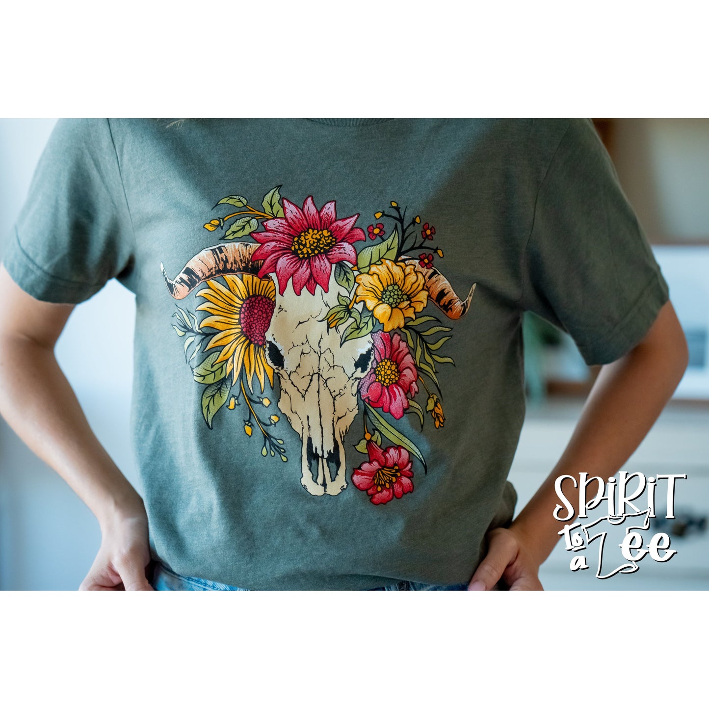 Cow Skull with Flowers - Western Tee