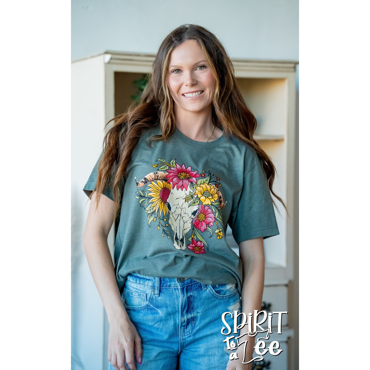 Cow Skull with Flowers - Western Tee