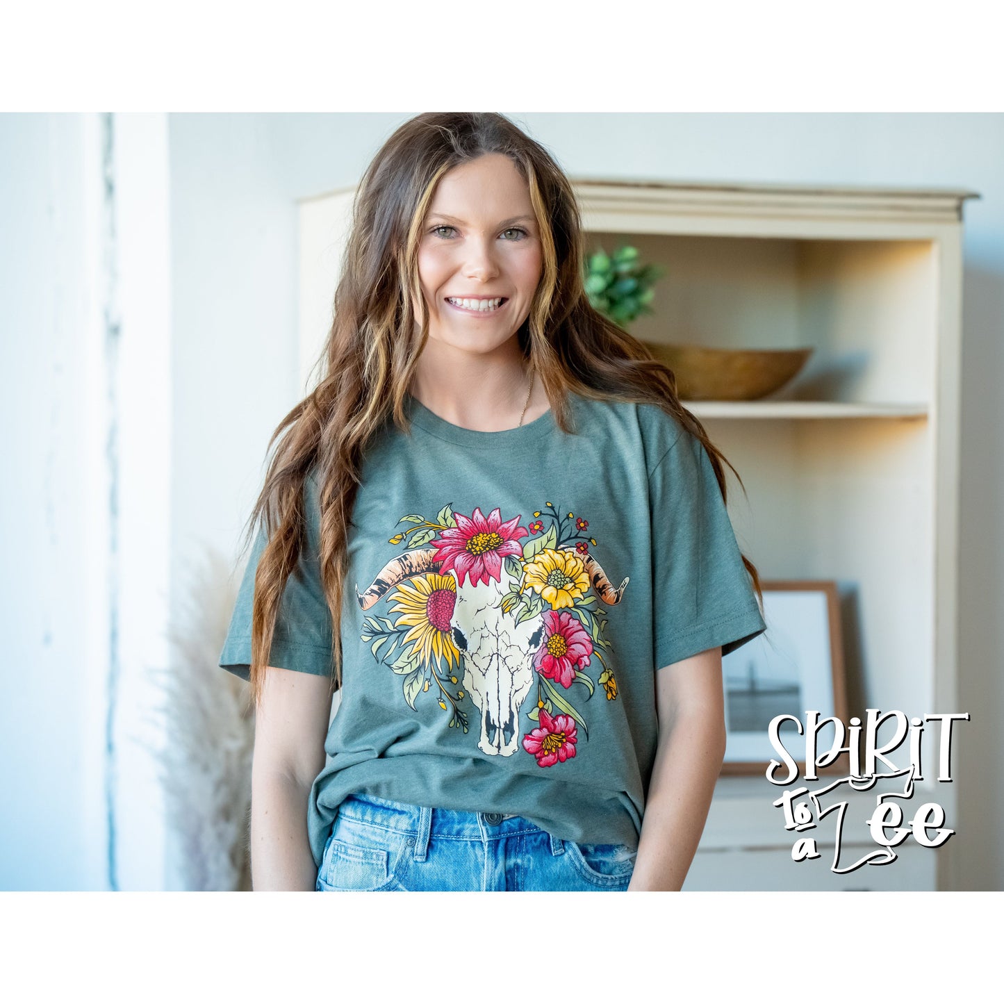 Cow Skull with Flowers - Western Tee
