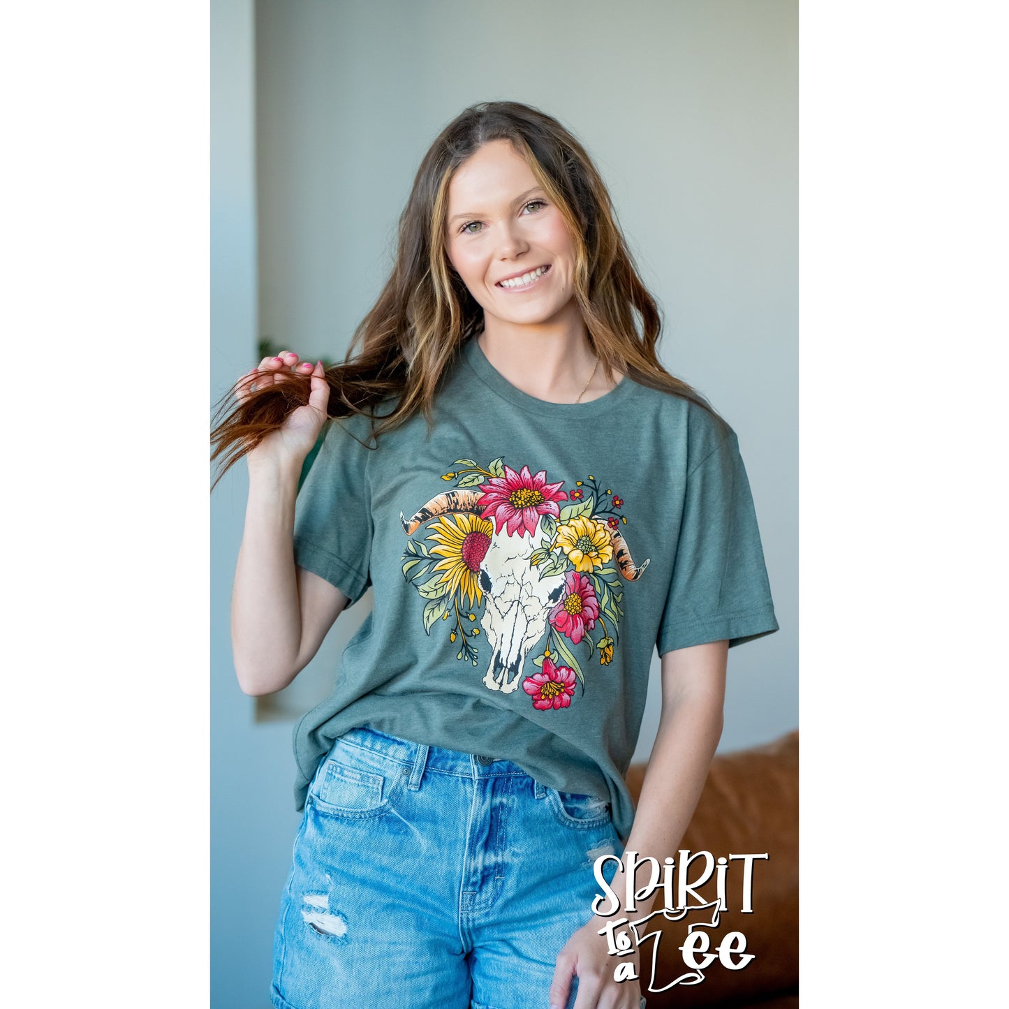 Cow Skull with Flowers - Western Tee