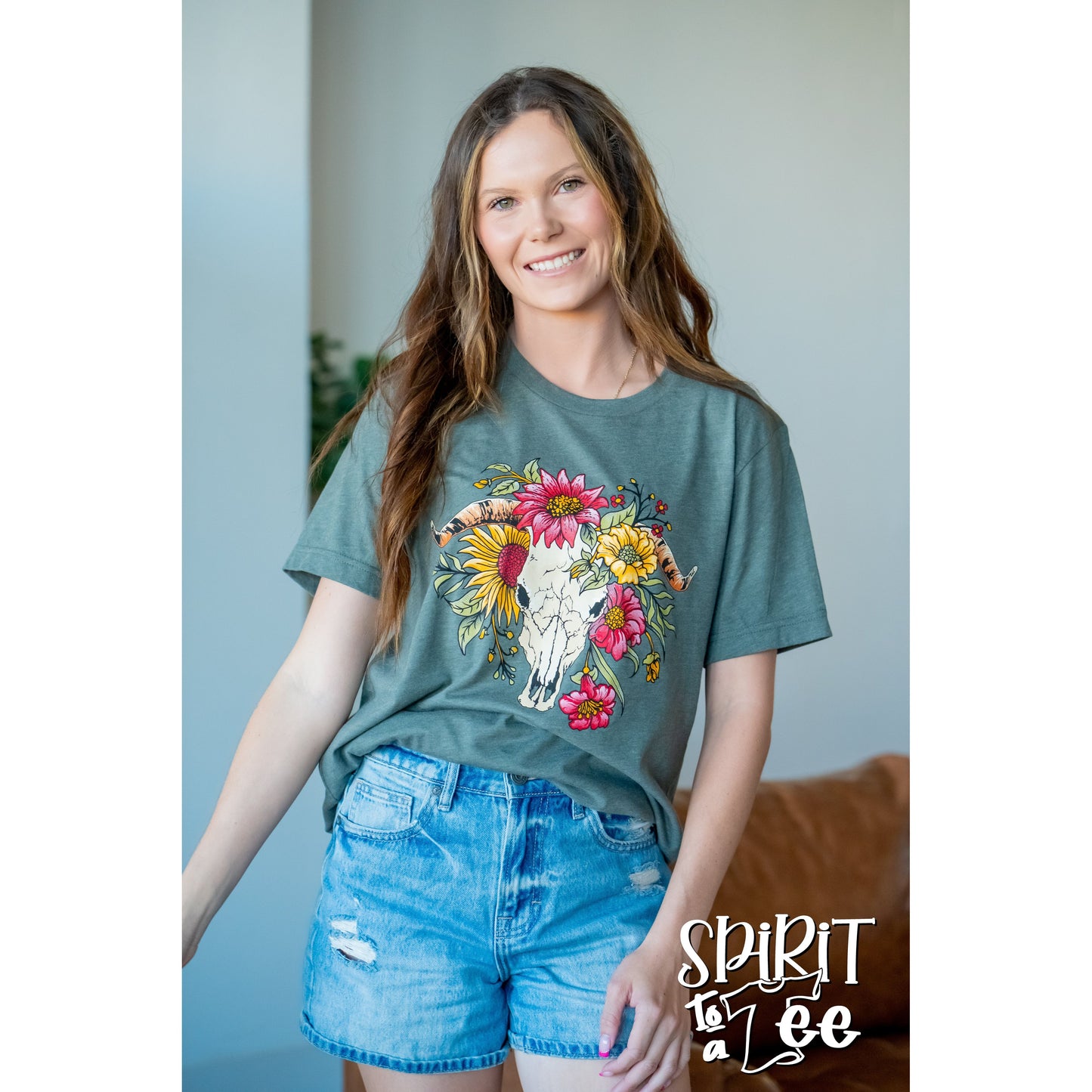Cow Skull with Flowers - Western Tee