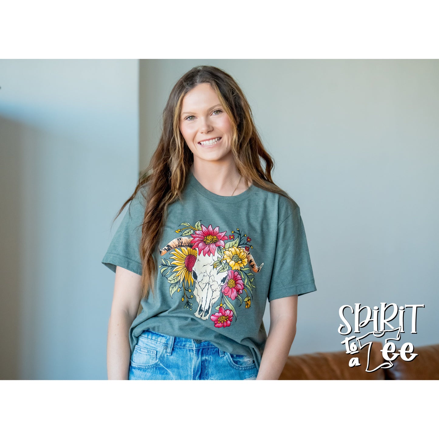Cow Skull with Flowers - Western Tee