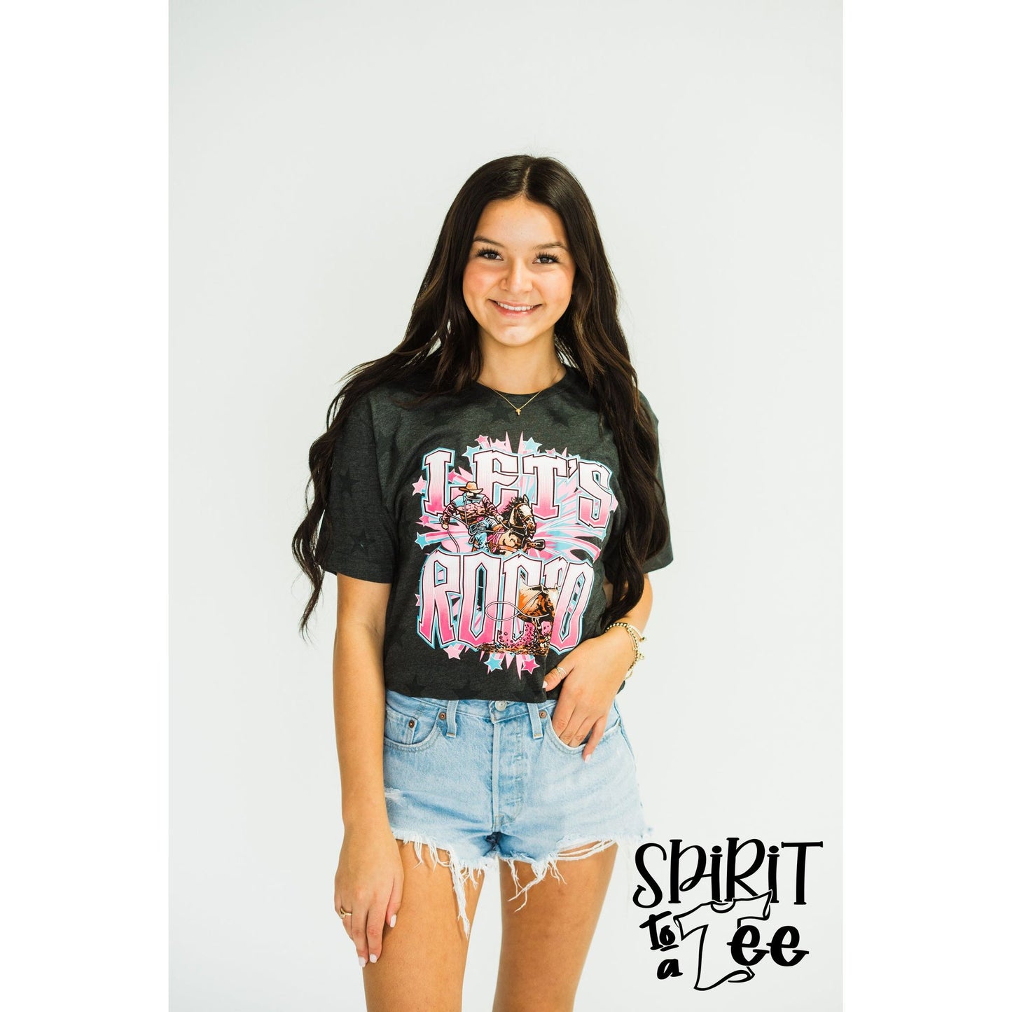 Calf Roper Let's Rodeo on Star Print Tee