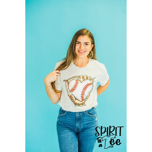 Baseball Glove with Heart - Baseball Tee