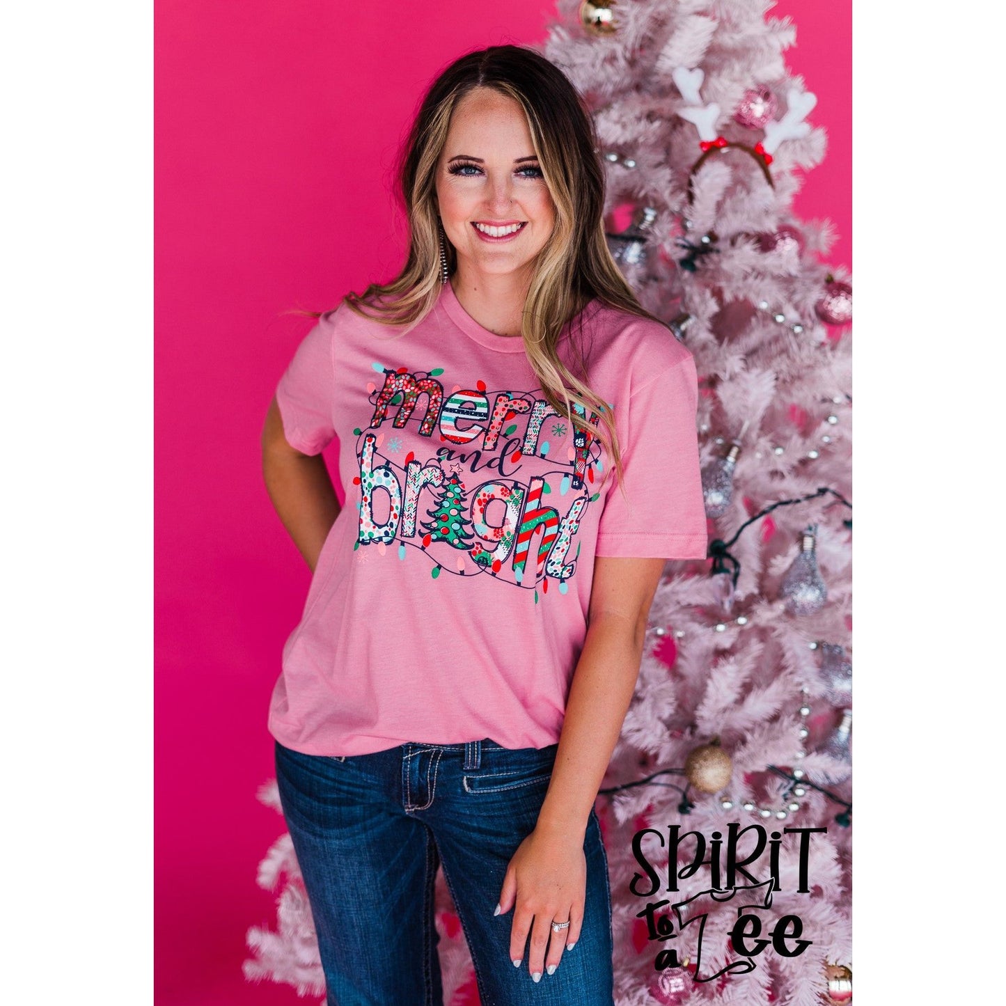 Merry & Bright Patterned - Christmas Tee