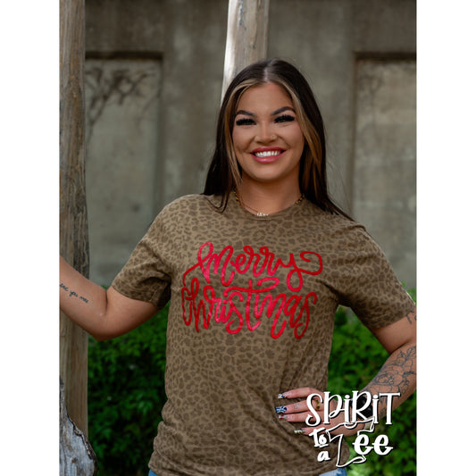 Merry Christmas Glitter - Animal Print Christmas Tee