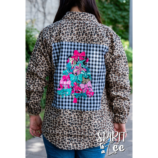 Bow Tree Patch on an Animal Print Flannel