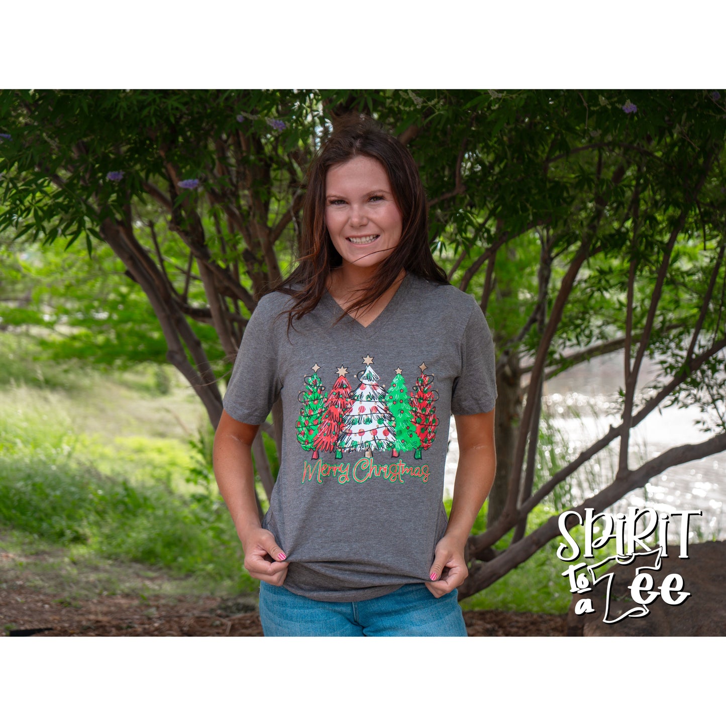 Polka Dot Trees V-Neck - Christmas Tee
