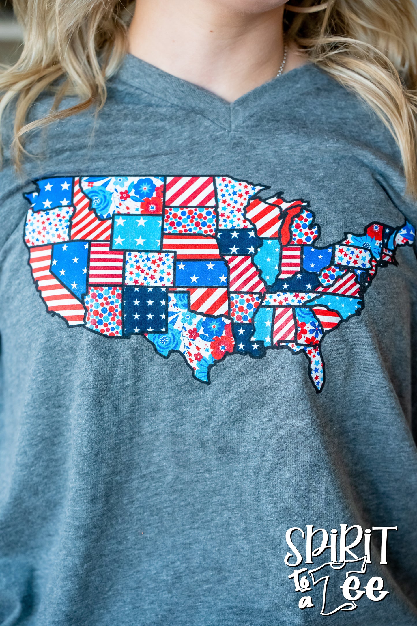 Patchwork USA - V-Neck Patriotic Tee