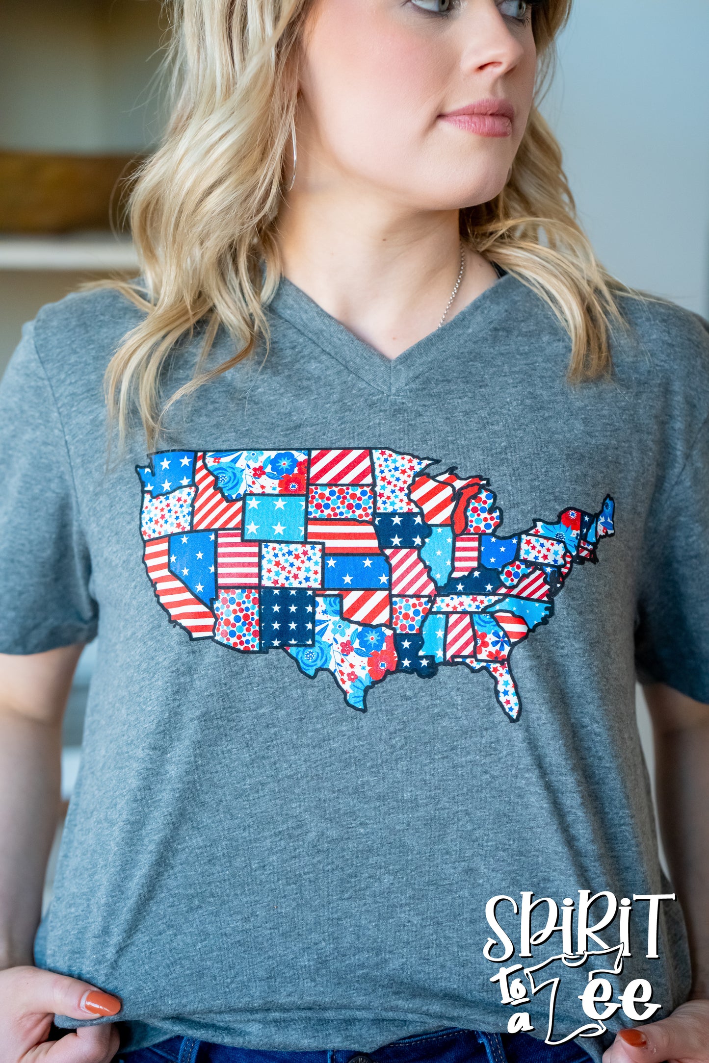 Patchwork USA - V-Neck Patriotic Tee