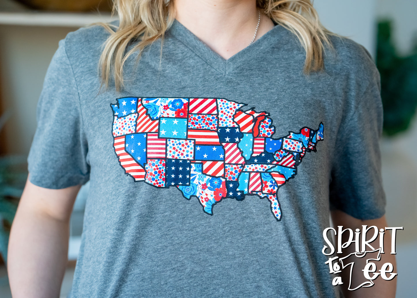 Patchwork USA - V-Neck Patriotic Tee