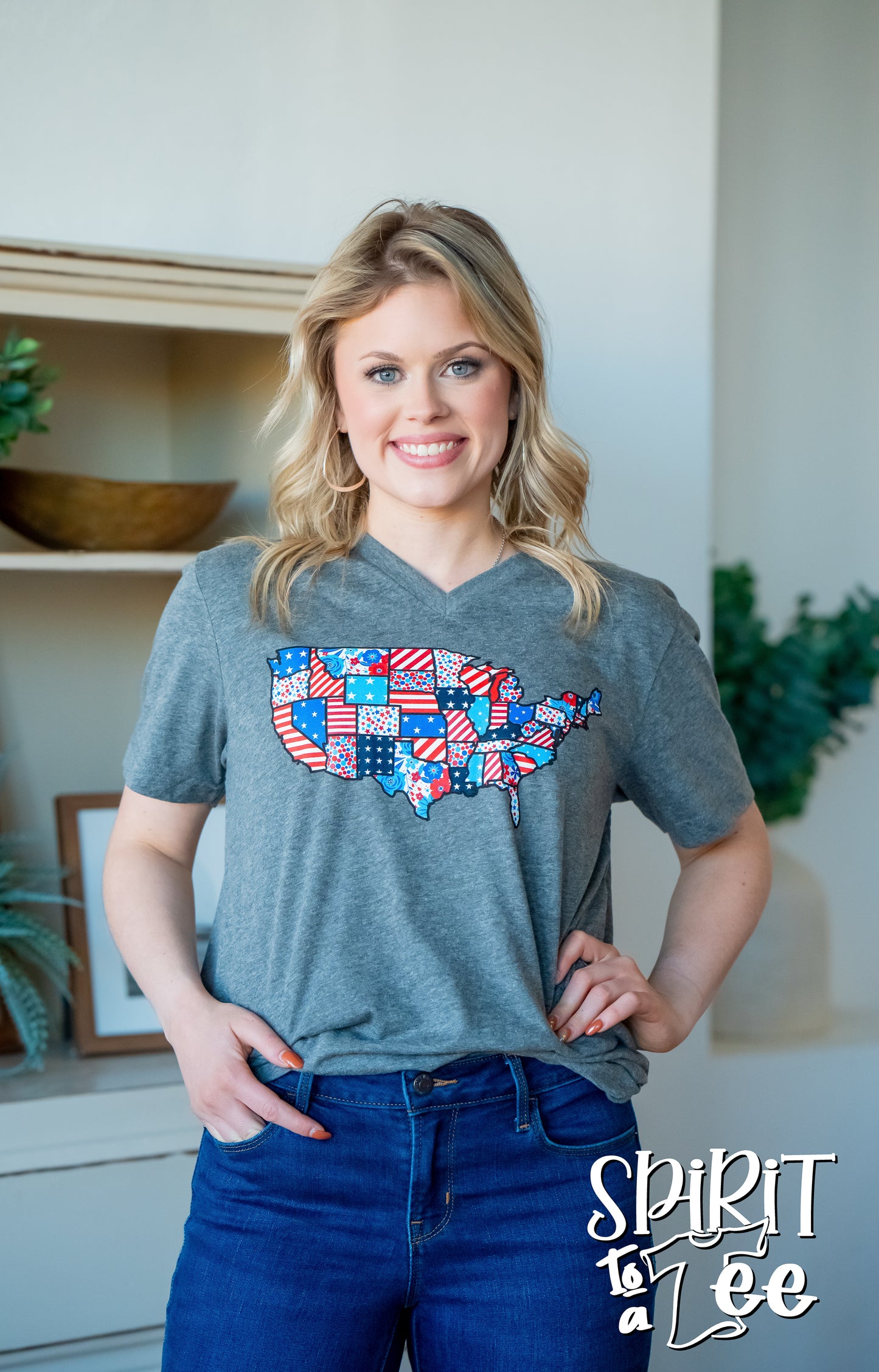 Patchwork USA - V-Neck Patriotic Tee