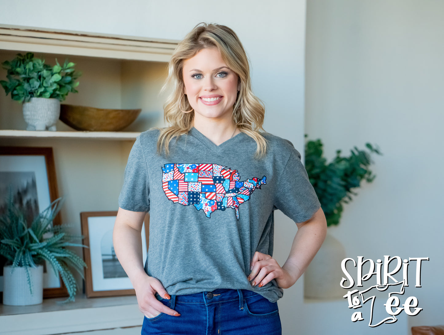 Patchwork USA - V-Neck Patriotic Tee