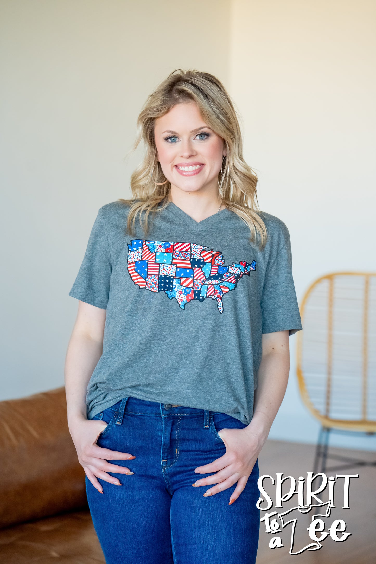 Patchwork USA - V-Neck Patriotic Tee