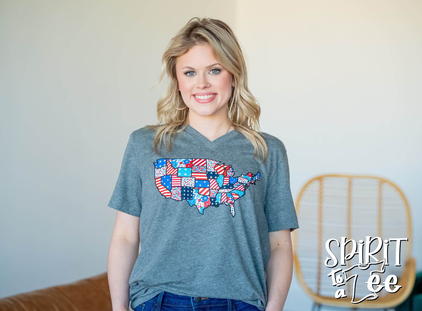 Patchwork USA - V-Neck Patriotic Tee