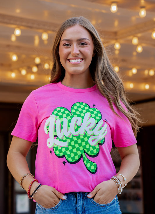 Lucky Puff Check Clover - St. Patricks Tee