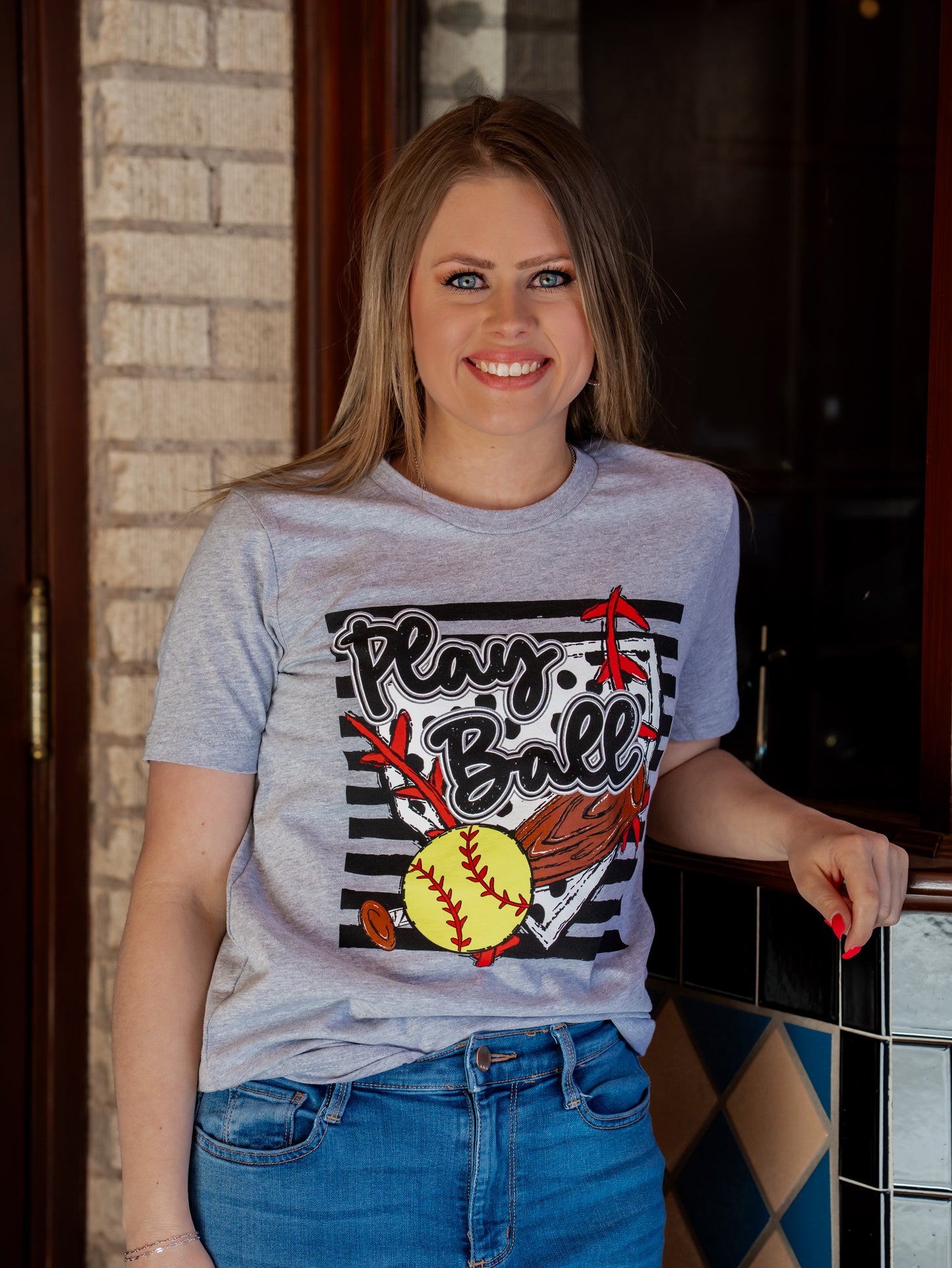 Play Ball Stripes - Softball Tee