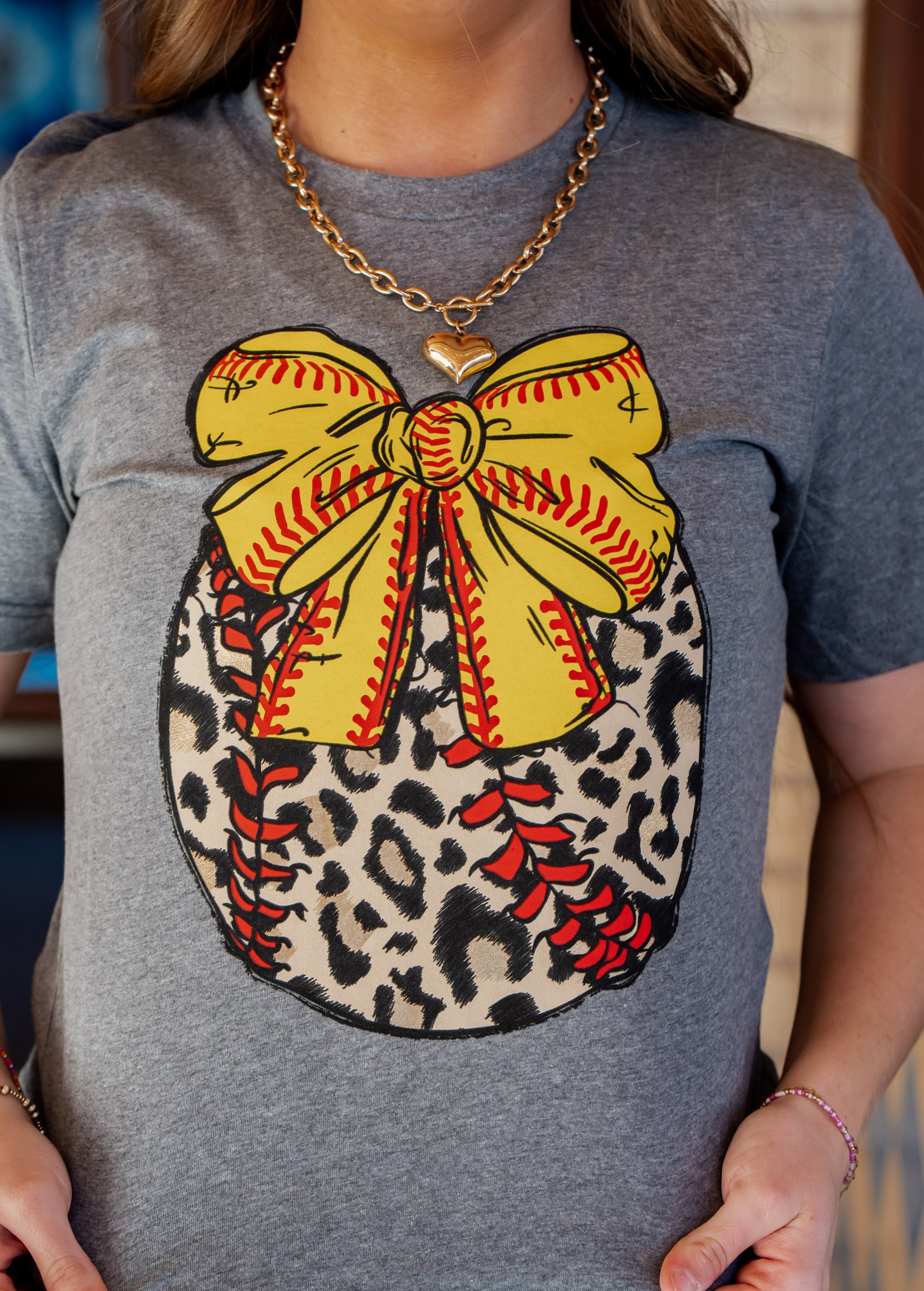 Leopard Softball with Bow - Softball Tee