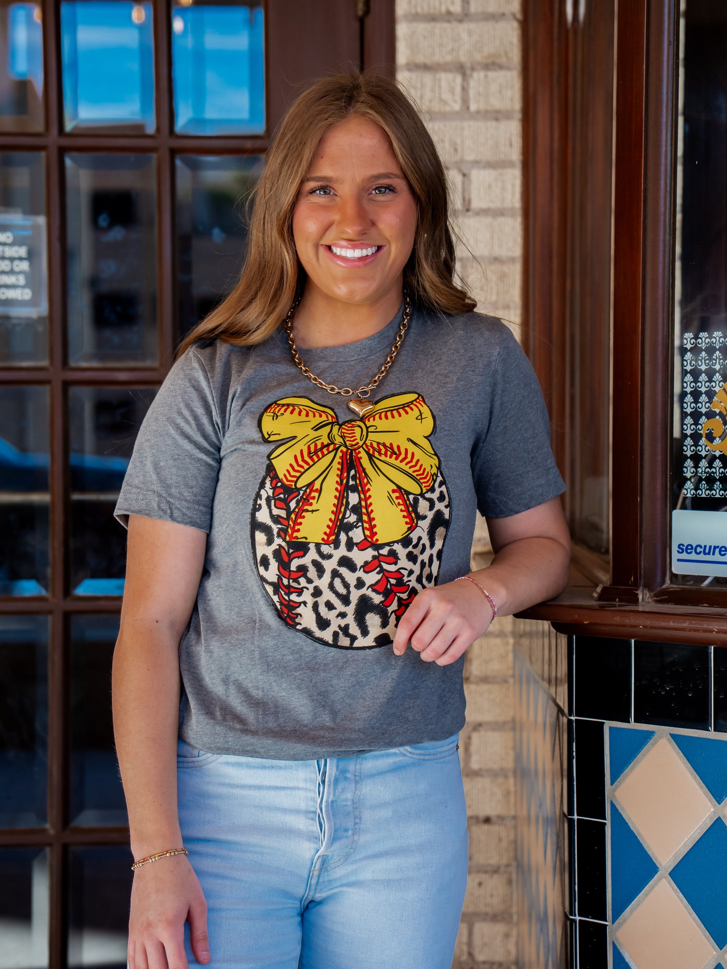 Leopard Softball with Bow - Softball Tee