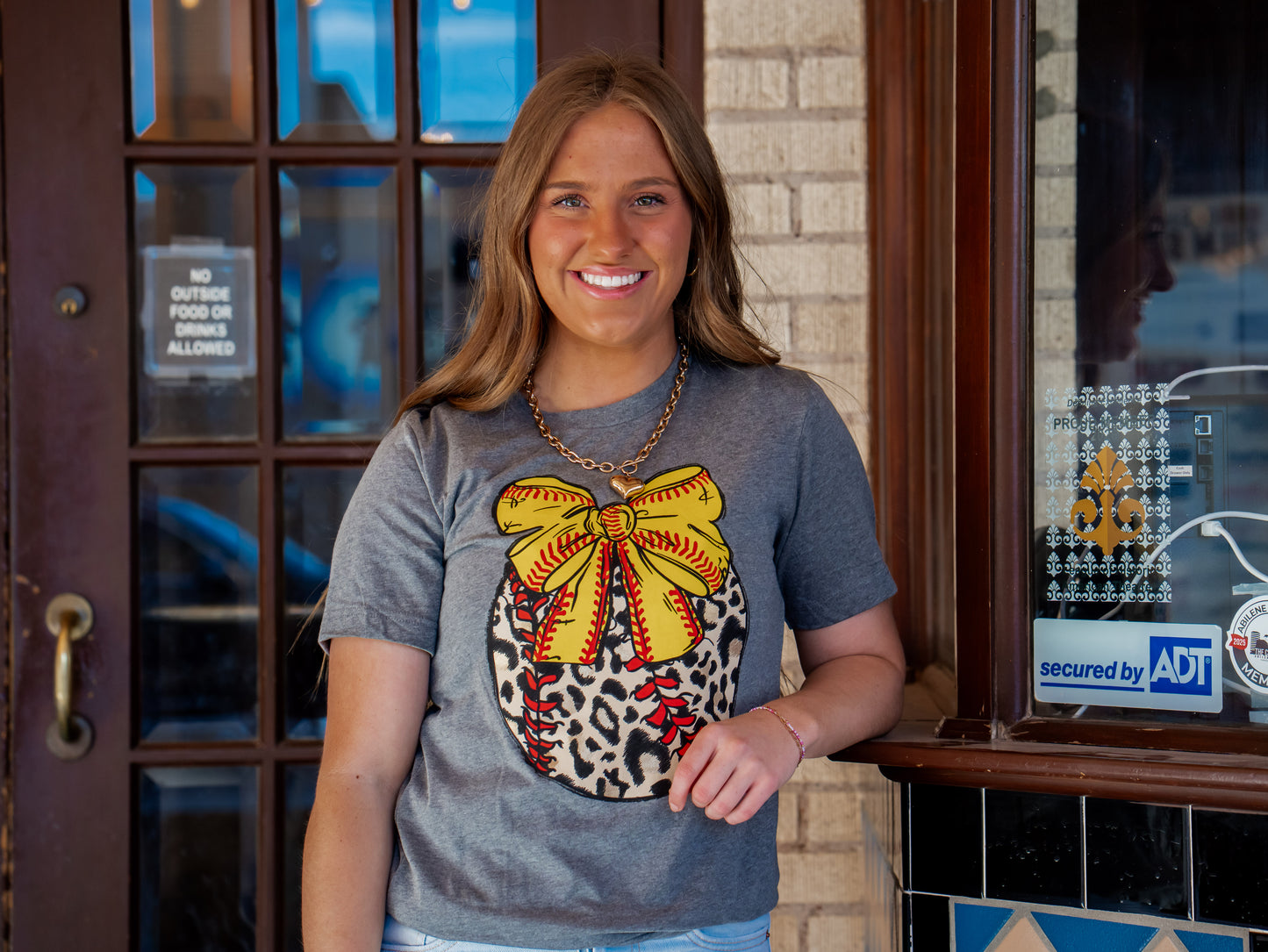 Leopard Softball with Bow - Softball Tee