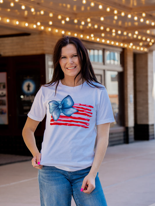 Red, White & Blue Bow Flag - Patriotic Tee